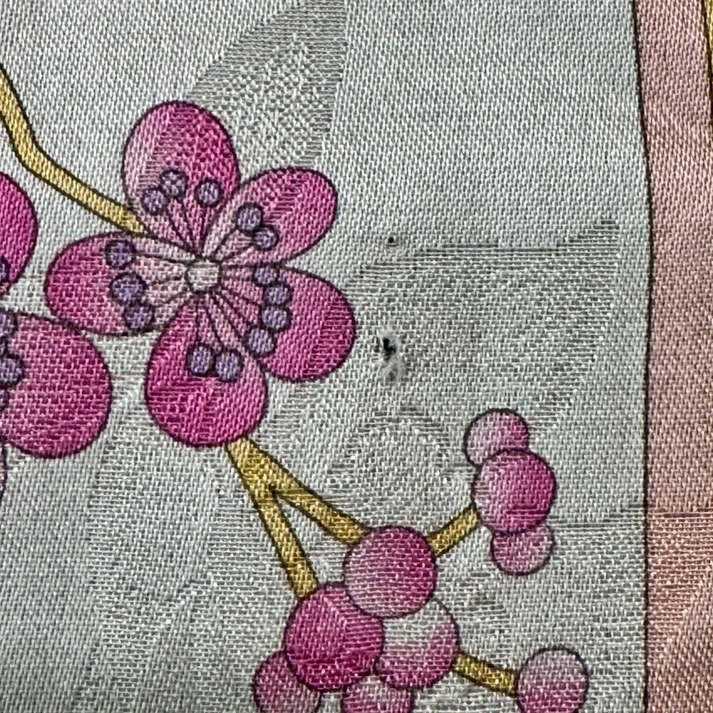 vintage Leonard Paris scarf with Pink and Gold Accents-with callouts